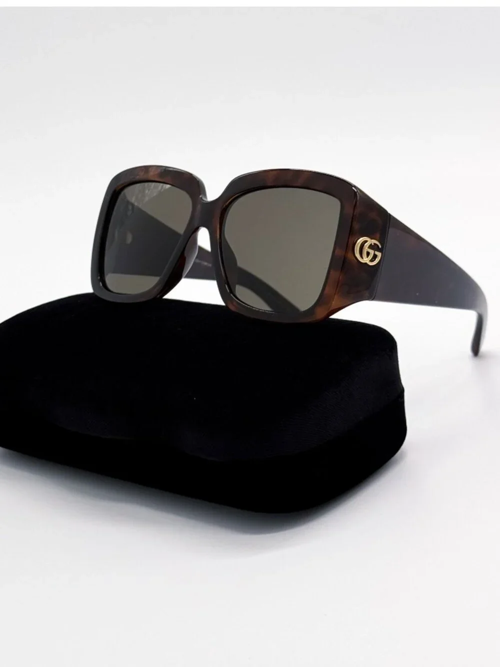 New Gucci Havana Gray Women Oversized Sunglasses GG1402SA 002